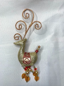 Pier 1 One Rentier Ornament Gold Glitzer mit Perlenbeinen baumelnde Perlen - Bild 1 von 4