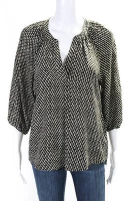 Joie Womens Silk Geometric Print Long Sleeves Blouse Black Brown Size Extra Smal - Image 1 of 4