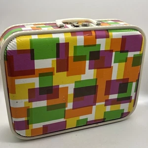 Vintage Handgepäck Reisegepäck Hartschalenkoffer Koffer Tasche bunt geometrisch - Bild 1 von 19