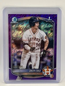 Bowman Chrome Zach Cole 1st Bowman 2025 refractor brillante púrpura/250 Astros - Imagen 1 de 2