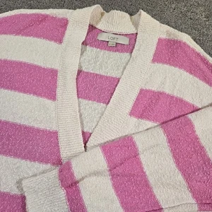 LOFT rosa gestreifte Damen Relaxed V-Ausschnitt Strickjacke Gr. XL Doppeltaschen - Bild 1 von 9