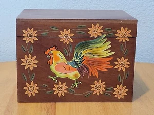 Vintage Susan Winget Rezeptbox Hahn Holz Sonnenaufgang Bauernhaus zertifiziert Intl - Bild 1 von 11