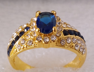 Women GN: 8 Carat Gold Ring. Pave Oval Cut Blue Sapphire. Size R1/2-S