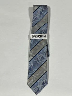 Mens Stacy Adams Blue Gold Pattern Tie With Matching Pocket Square Hand Made NEW - Image 1 of 3