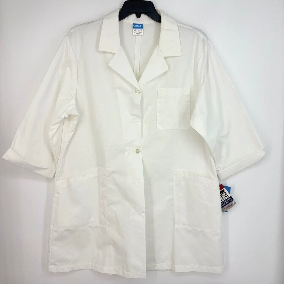 Vintage Crest Adult Size XL Lab Coat White Polyester Cotton Pockets Long Sleeves - Image 1 of 4