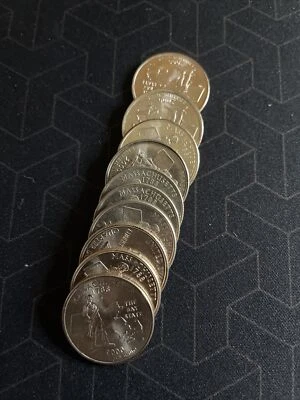 2000 P/D Mixed ￼ 1/4 Quarter Roll (10) Coins Massachusetts￼￼￼ - Image 1 of 2