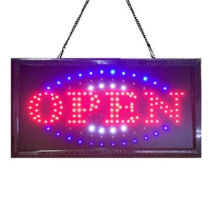 SUPER BRIGHT OPEN LED NEON SIGN LIGHT Plate for Shop Restaurant BAR 48X25CM 240V - Picture 1 of 4