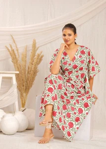 Bohemian Handmade Silk Kaftan, Loose Plus Size Maxi Dress, Organic cotton Summer - Picture 1 of 9
