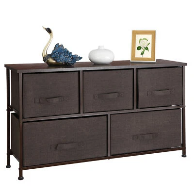 5 Drawers Extra Wide Dresser Storage Tower Chest Closets Bedroom Entryway Brown - Image 1 of 4