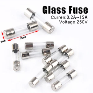 Glass Fuses 5mm*20mm 0.2A/0.5A~15A 250V Radio Fast Acting Quick Blow Glass Fuse  - Picture 1 of 7