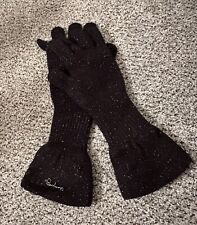 BURBERRY Black Silver Sparkle Wool Cashmere Knit Gloves Logo
