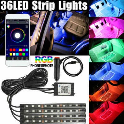 4X9 4X12 LED Car Interior Atmosphere Neon Lights Strip APP Control Bluetooth RGB - Image 1 of 4