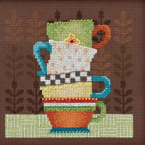 Kit de tazas de café punto de cruz Mill Hill Debbie Mumm 2016 buen café y amigos - Imagen 1 de 2