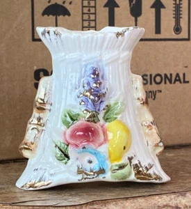 Small, Ceramic, Antique, White Vase with Multicolor Painted Raised Design - Picture 1 of 4
