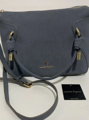 Bolso Cartera Nanette Lenore Cuero Vegano Gris Azul Color Clarisse Nubuck con Nudo Foto 1 de 4