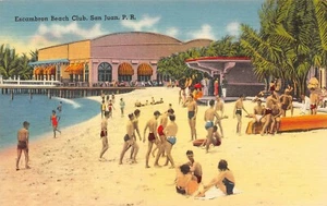 Escambron Beach Club Sun Bathers Beach Scene  San Juan,Puerto Rico Vtg Postcard - Picture 1 of 2