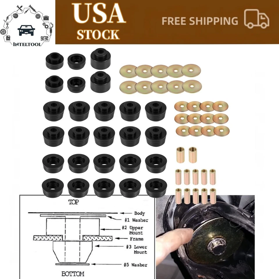 For Chevy El Camino 1978-1987 Body Mount Bushing Kit 7-132 (62 Pcs)	Black  Foto 1 de 4