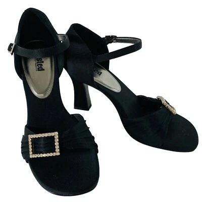 Sandalias Kenneth Cole negras satinadas de salsa talla 9,5 tacones hebilla estrás sin listar Foto 1 de 4