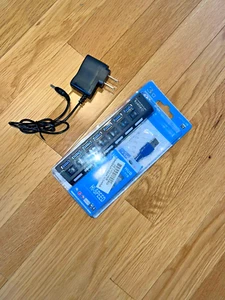 USB 3.0 Hub 7 Port On/Off Switch High Speed Splitter AC Adapter Cable PC Laptop - Picture 1 of 4
