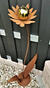 Skulptur Blume Palermo Corten Kugel gold poliert 120 cm Cortenstahl Deko Garten - Bild 1 von 1