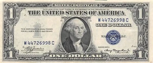 USA / Silber Zertifikat 1 $ Serie von 1935 B Block W - C zirkulierte Banknote Hj 14 - Bild 1 von 2
