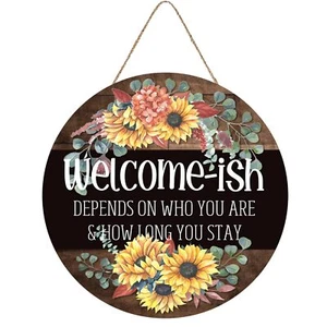 Welcome Sign Welcome-ish Front Door Sign Funny Wreaths Hanging Wooden Plaque ... - Picture 1 of 6