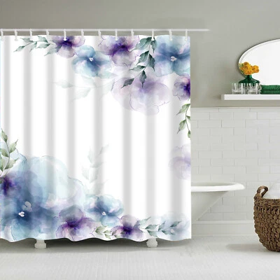 Purple and Blue Floral Shower Curtains with Hooks Waterproof Bath Curtain 72 In - Image 1 of 4