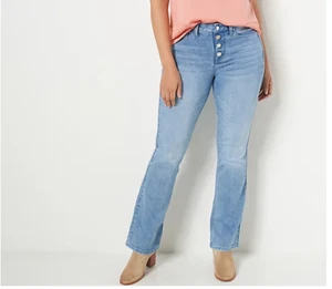 Laurie Felt Silky Denim Pull-On Bootcut Jeans w/ Button - Picture 1 of 9