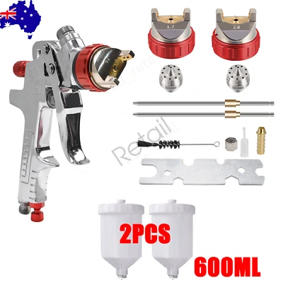 Air Spray Gun Paint Gun Kit HVLP Gravity Feed Air 1.4mm 1.7mm 2mm 3Tips Included - image 1 of 4