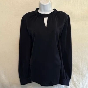A-18 Allegra K NWT Blue Keyhole Opening Long Sleeve Pullover Blouse Size XL - Picture 1 of 16