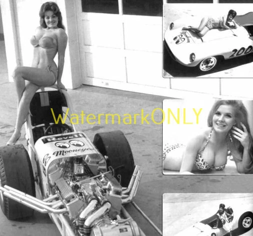 FOTO DA ERA DOS ANOS 60 "Miss MoonEyes" "X-3" & Vintage Blown "Moon" Fuel Dragster! - Imagem 1 de 1