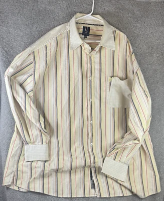 Phat Farm Shirt Men's 5XL Button Up Vertical Striped Yellow Business Casual - Image 1 of 4