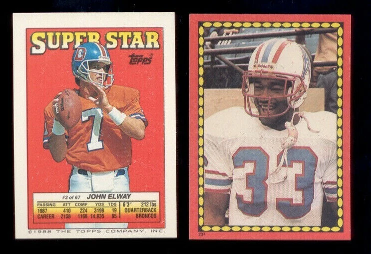 1988 JOHN ELWAY MIKE ROZIER Denver Broncos Houston Oilers Rare Sticker Card - Image 1 of 1