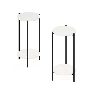 Furinno Besi 2-Tier Modern Tall Round Side End Table, Set of 2, White/Black - Picture 1 of 5