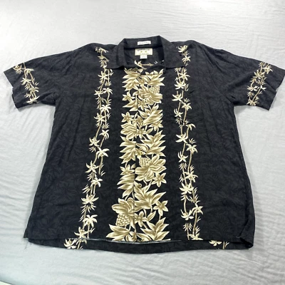 Camisa VINTAGE Bambú Cay Para Hombres Grande Negra Floral Hawaiano Rayón Abotonada Campamento Foto 1 de 4