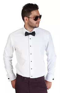 Camicia elegante smoking bianca slim fit uomo nuova polsino francese sdraiata formale AZARMAN - Foto 1 di 9