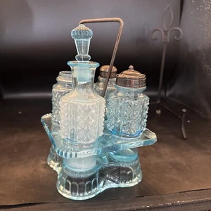 Adam’s And Co Eapg Turquoise Blue Caster Condiment Set - Picture 1 of 17
