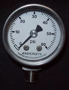 Restaurant Equipment Bar Supplies ASHCROFT 60 PSI AISI 316 TUBE & SOCKET GAUGE - Picture 1 of 2