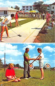 Fallsburg NY "The Windsor Hotel" Archery Shuffleboard Postcard - Picture 1 of 2