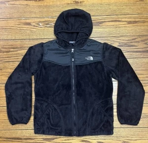 The North Face Jacket Girls XL (18) Black Soft Osito Hooded Full Zip Logo - Picture 1 of 6