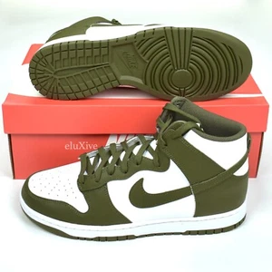 NWT Nike Dunk High White Olive Cargo Khaki Leather Sneakers Men's 10 AUTHENTIC - Picture 1 of 9