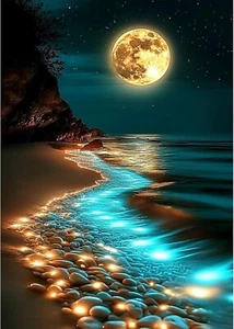 Diamond Art Beach Night View Diamond Painting Kits Adults Diamond Painting, 5D - Picture 1 of 6