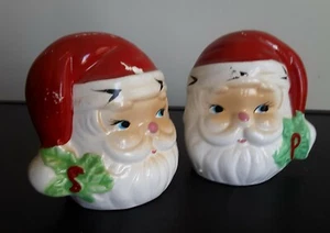Vtg Santa Head Salt & Pepper Jolly Holly Midcentury - Picture 1 of 12