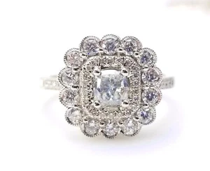 Anillo de compromiso de diamantes azules débiles de 1,03 quilates cojín GIA hola oro blanco 18 quilates VS1 - Imagen 1 de 7