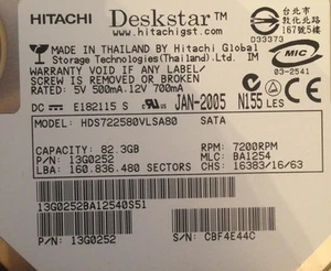 HITACHI HDS722580VLSA80 80GB SATA PCB BOARD ONLY Desktop HARDDRIVE - Picture 1 of 2