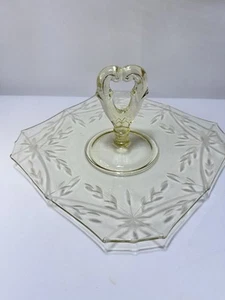 Vintage Etch Depression Glass Serving Platter W/ Center Handle - Picture 1 of 6
