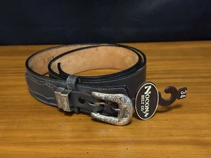 "Cinturón Nocona etiquetas nuevas cuero occidental negro plata S123 34"" hebilla con logotipo" - Imagen 1 de 11