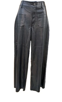Zara Marine Pants Women 6 Black Faux Leather High Rise Wide Leg Street Wear - Image 1 of 4