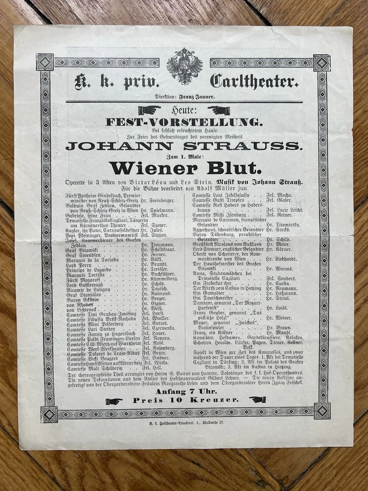 Wiener Blut Johann Strauss Uraufführung 1899 - Bild 1 von 1