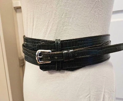 Cinturón corsé vintage de cuero en relieve de lagarto verde oscuro Chacon - se adapta a 30”+ Foto 1 de 4